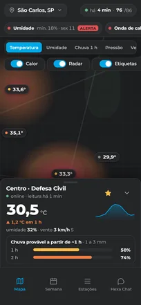 Mapa da rede no celular, com a leitura de uma estação.